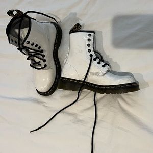 White patent leather Doc Marten boots